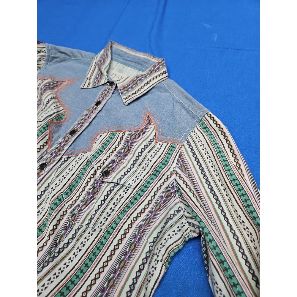 Ryan Michael Western Snap Shirt SOUTHWESTERN Aztec Turquoise‎ Brown Coral Medium